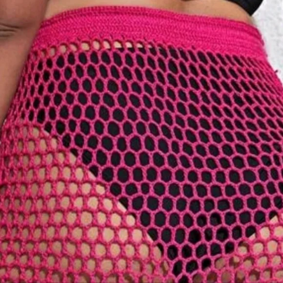 Pink Crochet Fringe Swimsuit  Cover up Skirt - Picture 9 of 13